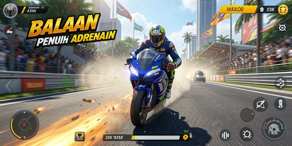 Gameplay seru dalam 73K dengan lintasan balap yang menantang.