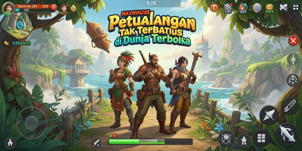 Screenshot gameplay MAXWIN288 yang menunjukkan eksplorasi dunia terbuka.